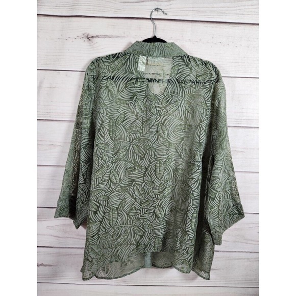 Alfred Dunner Women's Green‎ White Floral Leaf Pattern Blouse Size 22W - Picture 2 of 5